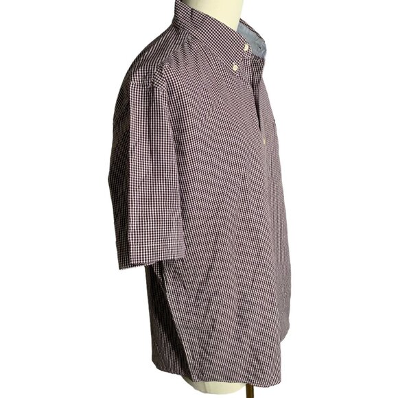 Chaps Button Down Short Sleeve Shirt L Blue Checkered Easy Care Pocket Cotton - Picture 5 of 6